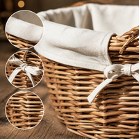 Hand-Woven Wicker Laundry Basket Vintage Rattan Storage Hamper for Dirty Clothes