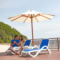 Wooden Pole Patio Umbrella Outdoor Sunshade with Pulley System