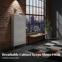 Footwear Organizer Space-saving Narrow Entryway Shoe Storage Metal Construction Tipping Drawers Ventilated Doors Suitable for Apartment Dwellers Homeowners Hallway Small Areas