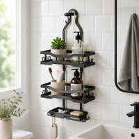 No-Tools-Needed Washroom Shelf Space-Saving Wall Shelf Easy to Clean No Drill Washroom Rack for Vanity