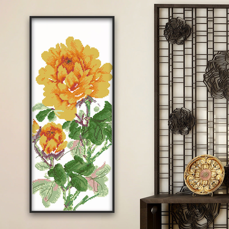 Peony Flower Cross Stitch Kit for Home Decor Embroidery DIY