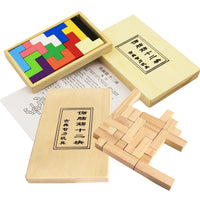 Wooden Brain Teaser Puzzle Set for Kids and Adults, Educational Intelligence Toy