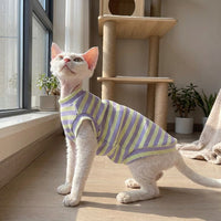 Sleeveless Vest Cat Tank Top, Breathable Polyester Hairless Cat Clothing with a Striped Pattern, Comfortable Striped Cat Vest Pet Summer Wear