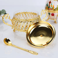 Condiment Jar with Lid and Spoon Gold-Tone Jars for Hosts, Homeowners