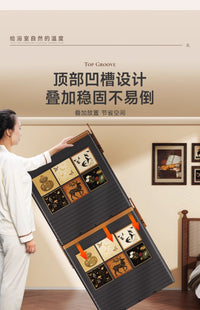 收纳箱大容量超大装衣服整理柜家用衣物折叠储物筐中古风收纳箱子 中古风-巨大号【2025专利：高把手❤️三秒折叠+4滑轮】1个装