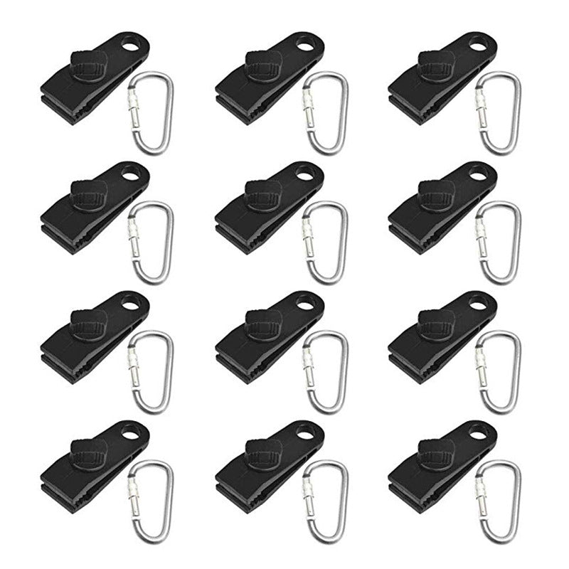 Outdoor Tent Clips with Bungee Cords and Carabiners for Canopy and Awning Windproof Fastening