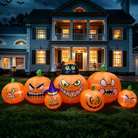 2.4m Halloween Inflatable Pumpkin with Black Cat and Witch Hat LED Decoration