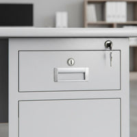 Metal Office Desk with Locking Drawers Wide Desktop Steel Computer Desk Built-in Cable Management Single Person Workstation with Storage for Dorm Room