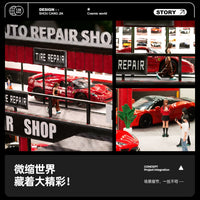 收藏家1:64车模停车场模型集装箱修理厂微缩场景摆件适用MINIGT