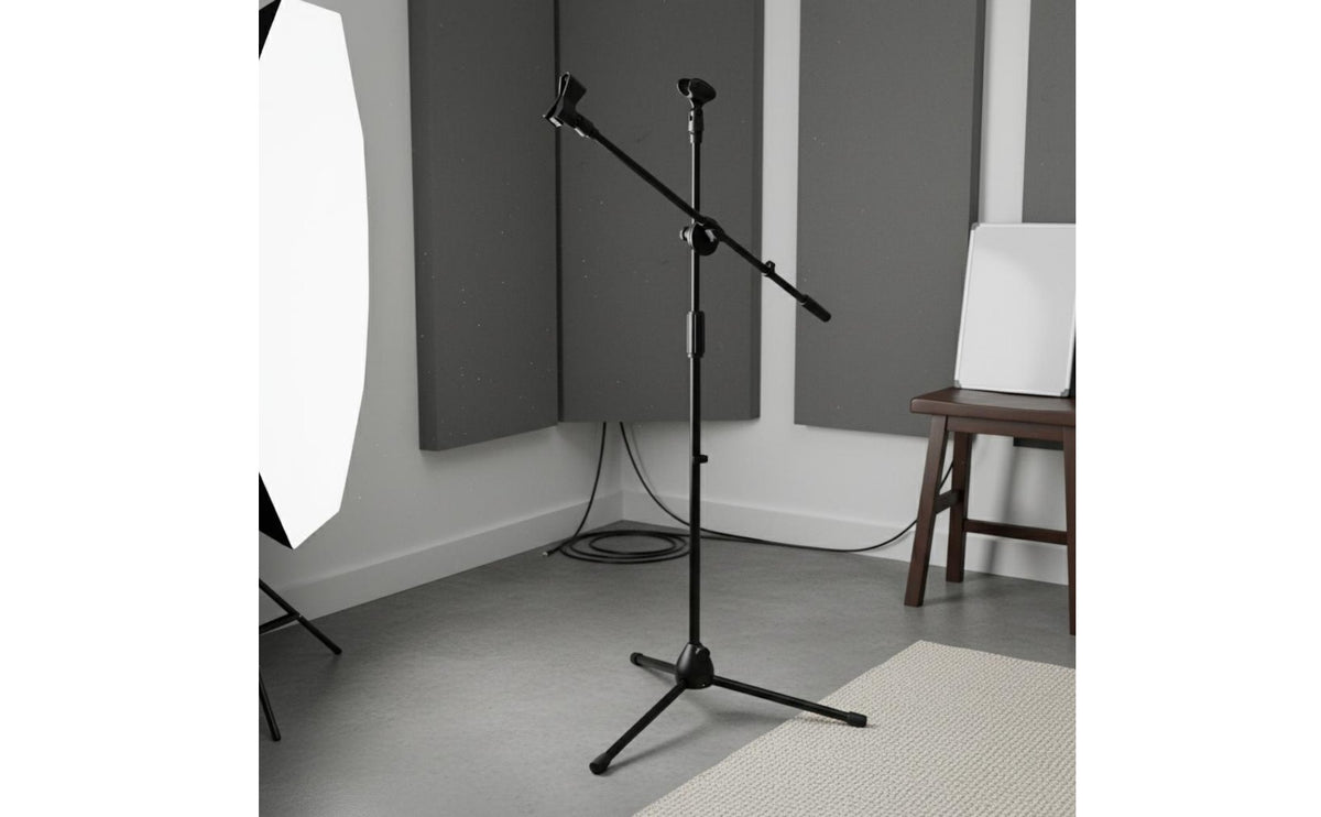 Sturdy Metal Construction Floor Audio Record Device Stand 360° Rotation Tripod Extended Mic Stand Lightweight and Portable Adjustable Audio Record Device Holder for Streamers, Singers, Musicians, Live Broadcasting, Stage Performance, Studio Recording