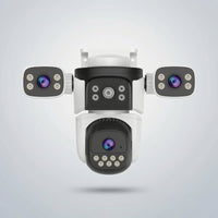 Wall-Mount Outdoor Security Camera Wide-Angle Three-Lens Security Camera Dome-Style for Homeowners, Shop Owners, Yard, Driveway, Entryway