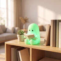 Bookish Ghost Statue with Book Cute Reading Book Ghost Figurine Adorable Halloween Table Decor Minimalist for Readers, Bookshelf, Desk