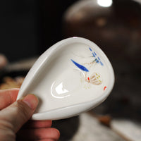 White Porcelain Tea Scoop for Kung Fu Tea Ceremony, Blue and White Floral Design
