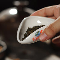 White Porcelain Tea Scoop for Kung Fu Tea Ceremony, Blue and White Floral Design
