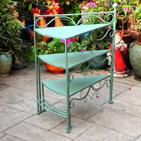 Outdoor Vintage Iron Art 3-Tier Folding Plant Stand for Garden Patio Display