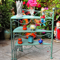 Outdoor Vintage Iron Art 3-Tier Folding Plant Stand for Garden Patio Display