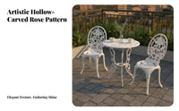 3 Pieces Rust-Proof Ornate 3-Piece Patio Set Weather-Resistant Scrolled Cast-Design Cafe Ensemble Elegant Design Outdoor Furniture Sturdy Construction for Cafe Owners, Gardeners, Homeowners, Garden, Courtyard, Balcony, Porch