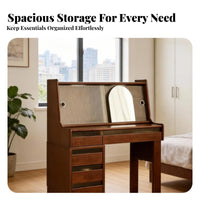 Nordic Design Vanity Set with Side Cabinet Vintage visual appeal Dressing Table Integrated Storage Makeup Desk Space-Saving for Apartment Dwellers, Adults, Teenagers, Small areas, Home, step-in Closet