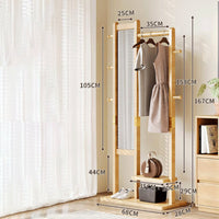 Standing Coat Rack with Mirror Wooden Clothes Stand Storage Organizer Garment Rack Combination with Shelves and Hooks Space-saving Function Suitable for Renters Adults Entryway Bedroom Apartment