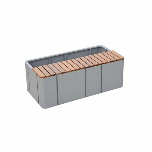 Configurable Outdoor Planter Bench, Stainless Steel and Solid Wood, For Plazas, Malls, Landscapes, Leisure