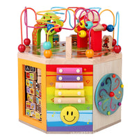 Toddler Activity Cube with Beads and Music, Educational Wooden Toy for Babies 0-3 Years