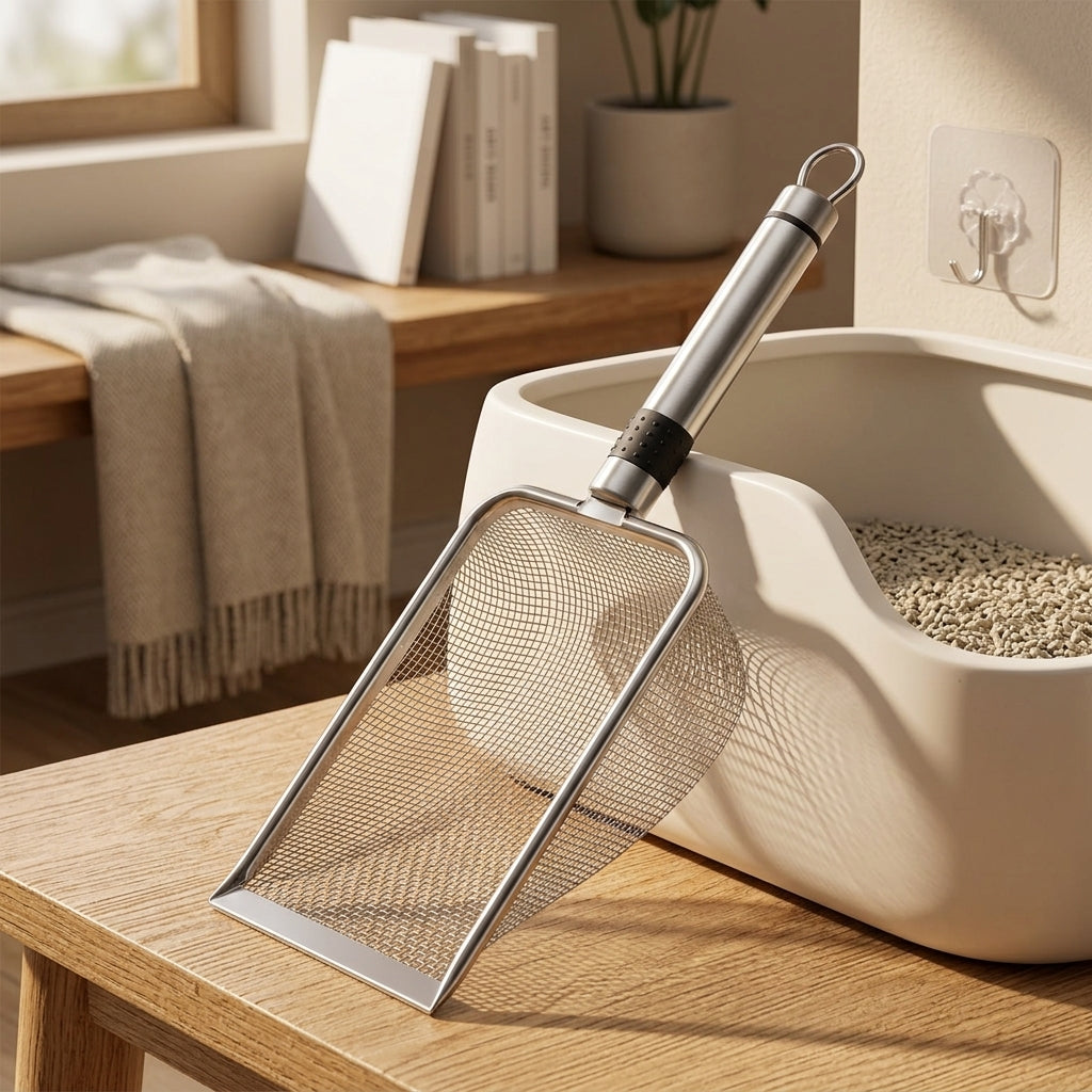 Cat pet waste sifter with Fine Mesh design, Stainless Steel Waste Sifter for Clumping Bentonite Litter