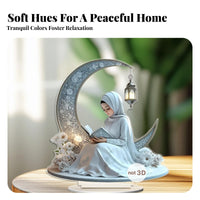 2D Reading Girl decor Ornament Presentable Ramadan Acrylic Moon decoration for Desktop, Cabinet Party Festival