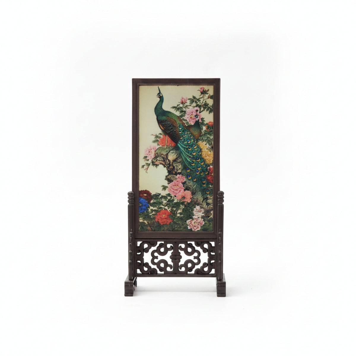 Chinese Style Table Screen Carved Freestanding Display Piece Openwork