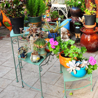 Outdoor Vintage Iron Art 3-Tier Folding Plant Stand for Garden Patio Display