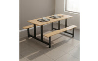 Easy to Clean Cafeteria Table with Attached Seats Long-Lasting Stainless Steel Dining Unit Space Saving Dining Hall Table and Bench Set Heavy Duty for Students, Breakroom