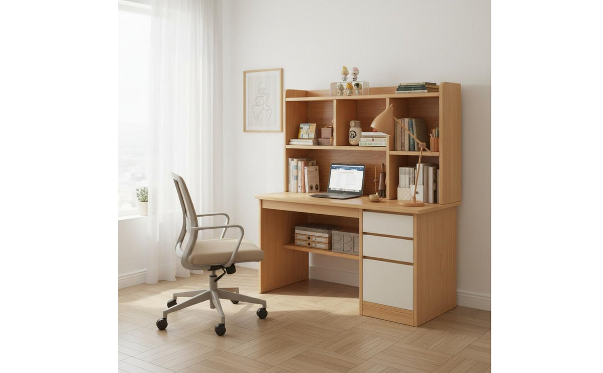Solid Wood Core Study Desk with Bookshelf Multi-Functional Study Table with Bookshelf Sturdy Construction Student Desk Combo Space-Saving Design for Students, Teenagers, Bedroom