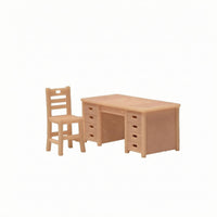 Rectangular Top Mini Desk and Chair Slatted Back Wood Desk Chair Set Plain Finish Home Furniture Storage Drawers