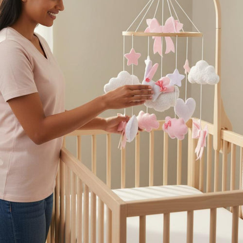 Pink Felt Crib Mobile Easy to Install Nordic Baby Mobile for Babies, Newborns