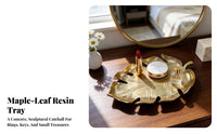 Gilded Foliage-Shaped Tray with Stem | Embossed Vein Detailing, Leaf Tray, for Vanity