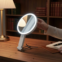 3-Color Light LED Makeup Mirror Adjustable Brightness Double-Sided Lighted Mirror Dimmable Beauty Tool Foldable for Dressing Table, Bedroom, Travel
