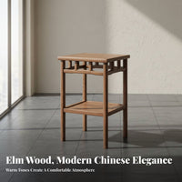 Chinese Design Design Small Occasional Table Solid Wood Construction Square Wooden Pedestal Traditional Joinery Tea Stand Decorative for Culture Enthusiasts, Apartment Dwellers, Living Room, Bedroom, Balcony, Office