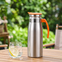 Wide-Mouth Water Jug with Lid Sleek Stainless Steel Pitcher Large Pitcher with Lid Slim for Refrigerator