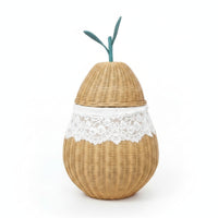 Pear Basket Natural Finish Lidded Wicker Basket Freestanding