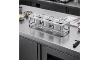 Condiment Rack with Pots Stable 3-Pot Seasoning Rack Rustproof Stainless Steel Condiment Stand for Restaurants, Buffet Lines, Barbecue Counters