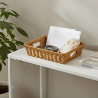 Shallow Woven Basket Tight Weave Rectangular Storage Basket Material Home Organization