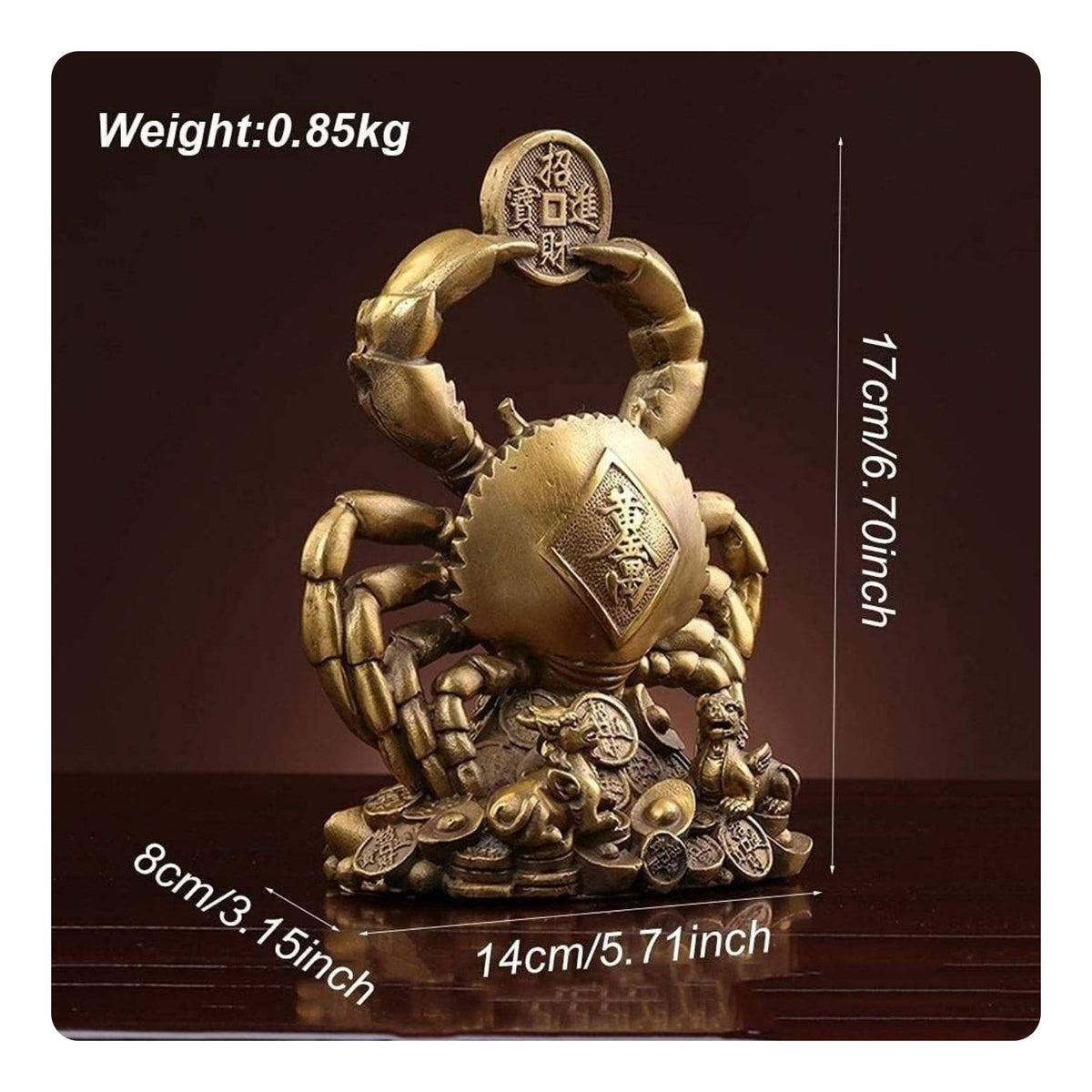 Brass Crab Statue Good Fortune Charm Brass Crab Figurine Artisanal Look