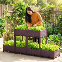 Planter Box Outdoor, Raised Garden Bed for Vegetables, 40cm Modular Floor-Standing Design Resin with Integrated Drainage
