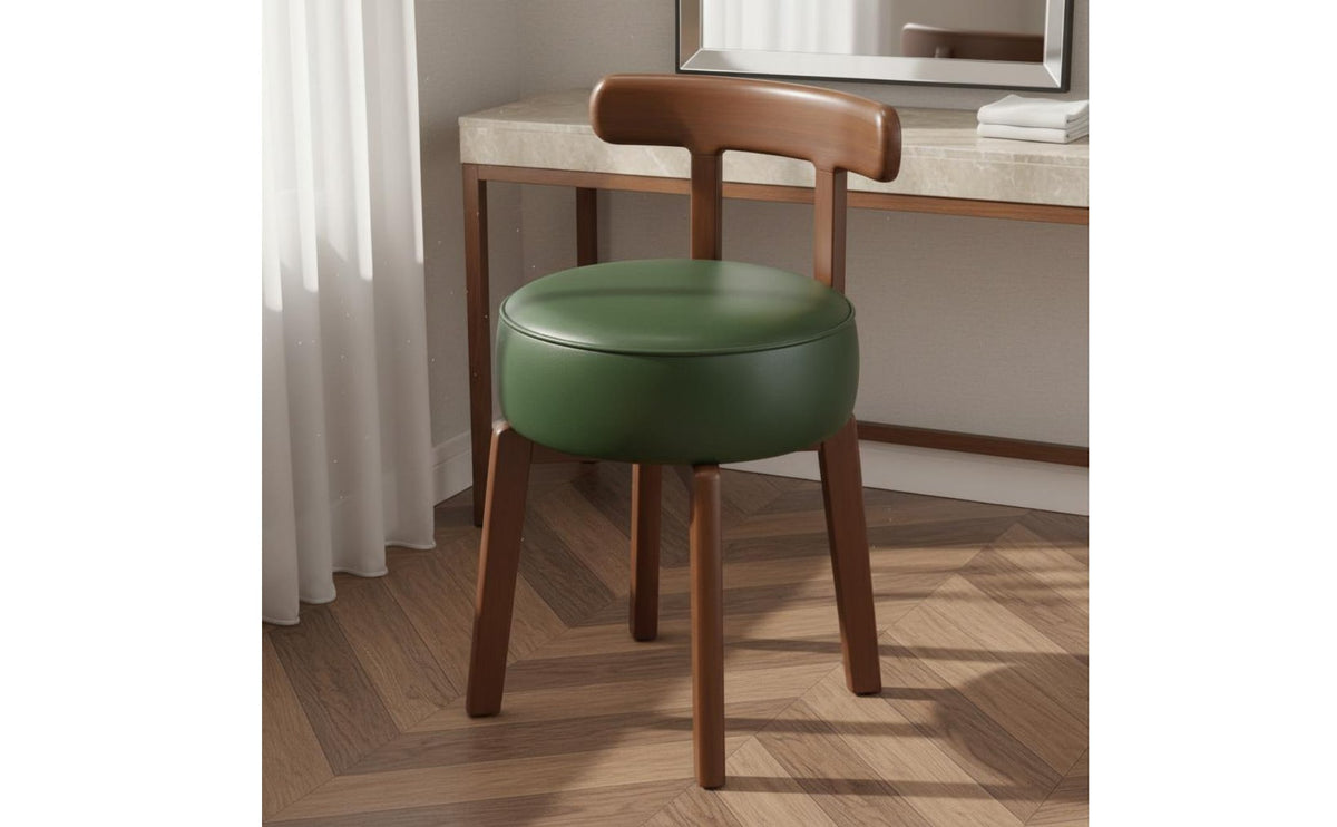 Solid Wood Frame Swivel Vanity Chair Upholstered Seat Retro Dressing Chair Compact Design Wooden Makeup Stool for Women, Bedroom, Living Room