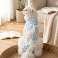 Cat Surgery Suit with Ties Back, Sleeveless Full Body Post Surgery Cat Clothes for Recovery, Anti-Licking Abdominal Area Cover