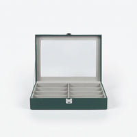Eyewear Box with Clear Window Multi-Compartment Glasses Storage Box Leather-Like