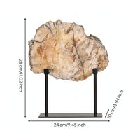 Stone Slice Ornament with Stand Organic Tabletop Sculpture with Metal Stand Rustic Elegance Decorative Stone Slice for Entryway, Living Room, Study
