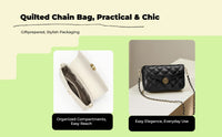 Quilted Chain Crossbody Bag, Geometric Handbag, Multi-Pocket