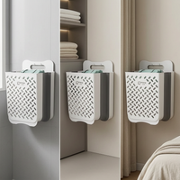 Large Foldable Wall-Mounted Laundry Hamper for Bathroom, Plastic Dirty Clothes Basket with No-Drill Installation