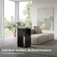 C-Shaped Storage Table Nordic design Household Furniture Marble-Patterned Top Sturdy Construction for Lounge Area, Home Office