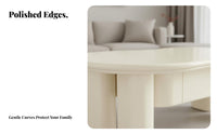 Cumulus-formShaped Low Table Cream Aesthetic Curvy Table with Sphere Legs Rounded Corners Round Perimeter Design for Parents